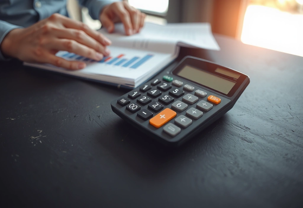 Calculator on a dark desk surface